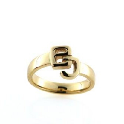 Billede af Ring, massiv med udsavet monogram BJ, guld