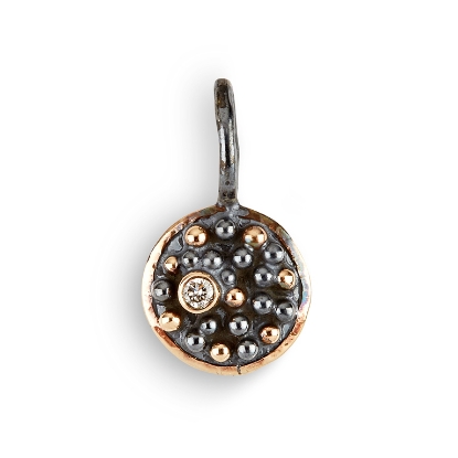 Billede af By Birdie Harlem Shake Circle vedhæng sort rhodineret sølv m.14kt. 0,05 ct brill