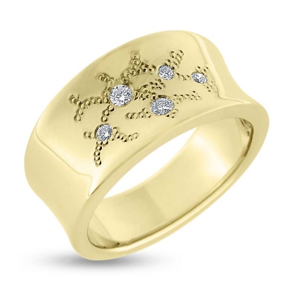 Billede af Ring hulkilet i forløb, 5 brillanter 2*0,05 + 3*0,02 w/vs. 14 kt.