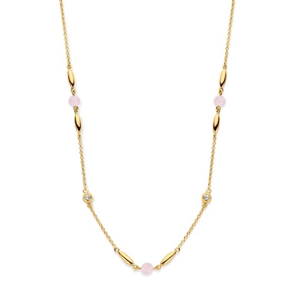 Billede af Spirit Icons Cornelia halskæde forgyldt sølv m. pink milky + cz (45 cm)