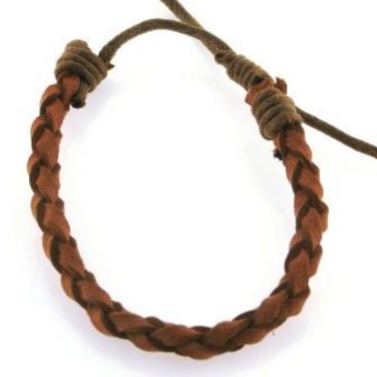 Billede af Armbånd flettet læder brun