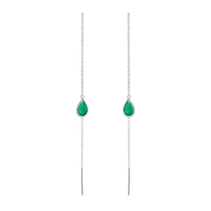 Billede af Susanne Friis Bjørner Ørekæde sølv mini dråbe facet grøn agat