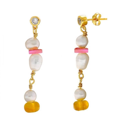 Billede af Hultquist Holiday øreringe forgyldt sølv m. perler + cz