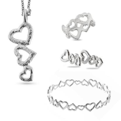 Billede af Smykkesæt "Hjertetrio" m. ring, øreringe, vedhæng og armring