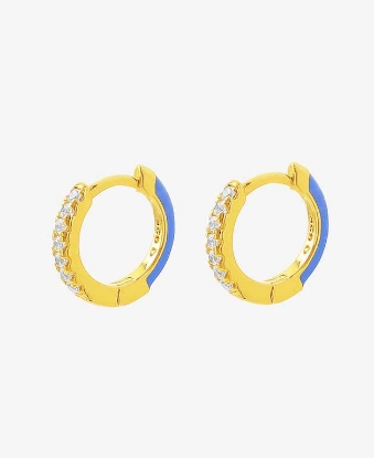 Billede af Hultquist Esta Blue Enamel Hoops sølv forgyldt med emalje og cz