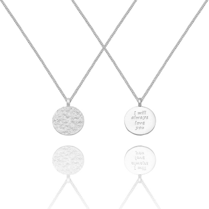 Billede af *WiOGA Tenna halskæde sølv rund plade banket overflade "I will always love you"