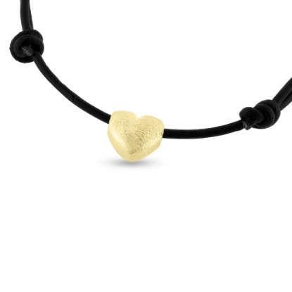 Billede af Armlænke enkelt læder med vedhæng hjerte, massivt  14 kt.