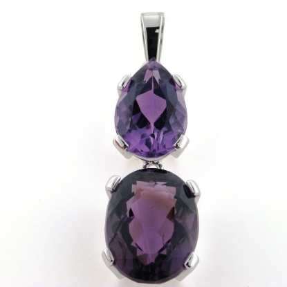 Billede af Vedhæng med oval ametyst og dråbe ametyst 14 kt. hvg.