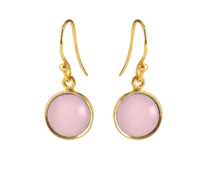 Billede af Susanne Friis Bjørner Ørering sølv forgyldt rund cabochon lyserød krystal 10 mm