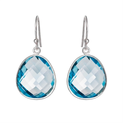 Billede af Susanne Friis Bjørner Ørering sølv facet blå topas (17x19mm)