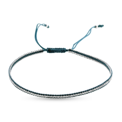 Billede af By Pind Colorful knyttet armbånd aqua og sølvfarvet med sølv kugler