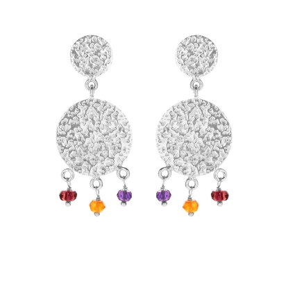 Billede af *Susanne Friis Bjørner Ørering sølv rå hængende granat karneol og ametyst