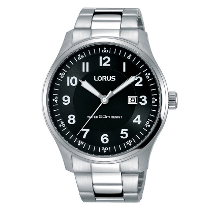 Billede af Lorus herreur stål 5bar mineralglas dato sort urskive 42 mm.