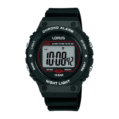 Billede af Lorus Sports herreur digital plastik sort silikone 10bar 40mm