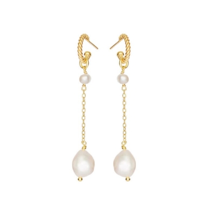 Billede af Susanne Friis Bjørner øreringe forgyldt sølv m. ferskvandsperler