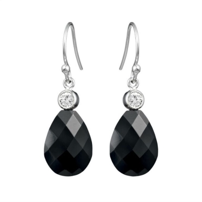 Billede af Susanne Friis Bjørner ørehængere sølv m. sort agat og zirconia