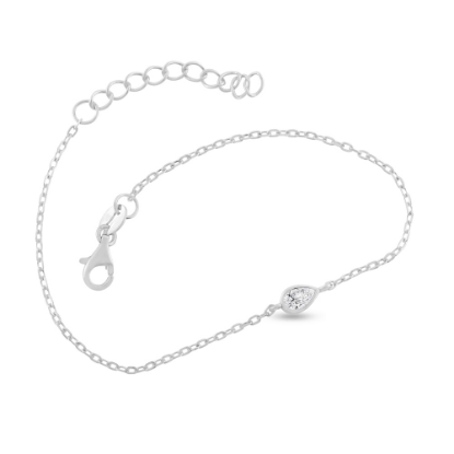 Billede af By Pind armbånd sølv rhodineret med dråbeform med zirkoniasten (16+3cm)