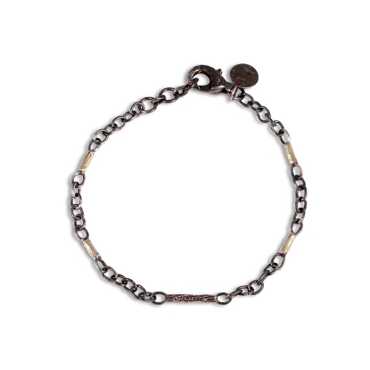 Billede af By Birdie Jacquline armbånd sort rhodineret sølv m. 14 kt og m. ialt 0,07 ct brillant, 18,5+1,5 cm