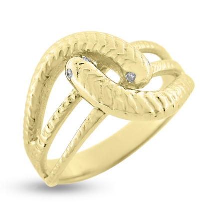 Billede af Slangering med 2 slanger, øjne 4 brill. a 0,01 w/vs. br. 15,5 mm. 14 kt. 