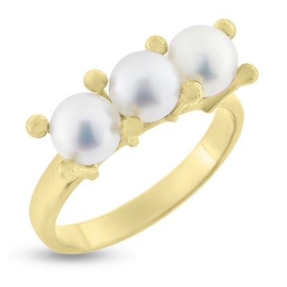 Billede af Ring perle 3 ferskvands perler guld