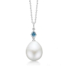 Billede af Mads Z "Teardrop" halskæde sølv m. perle + London Blue Topas
