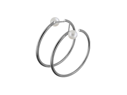 Billede af Zeezen ørecreoler titanium m. hvid ferskvandperle 5-5,5 mm