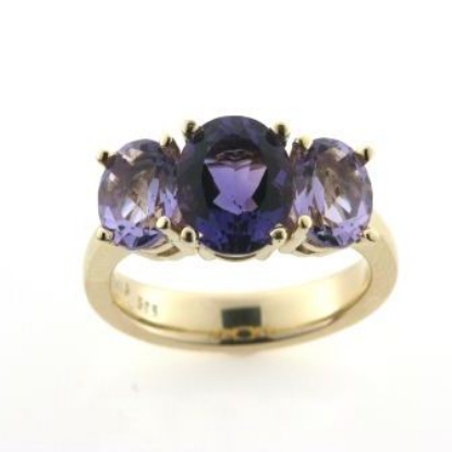 Billede af Ring med 3 ovale ametyster, facet slib, 14 kt. 