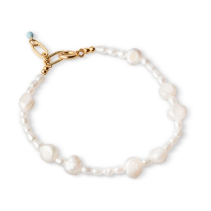 Billede af ENAMEL Copenhagen Pearlie armbånd sølv forgyldt ferskvandsperler (15 + 4cm)