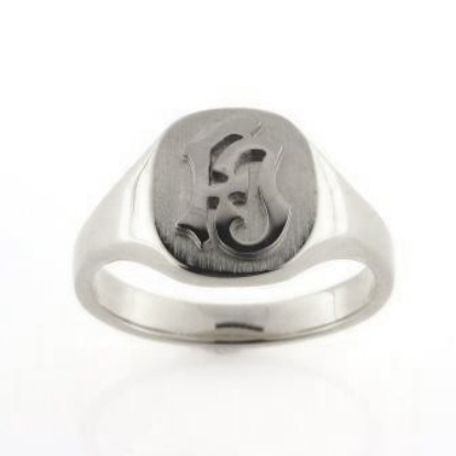 Billede af Herrering massiv lukket bund, plade antik facon, udsavet monogram 14 kt. hvg.