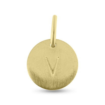Billede af Vedhæng "tag" rund plade Håndslået bogstav 12 mm. signet, hul og kontra øsken 925s forgyldt