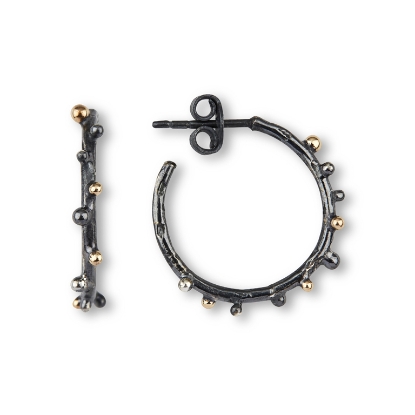 Billede af By Birdie Urban Harlem ørecreoler sort rhodineret sølv m.14kt kugler