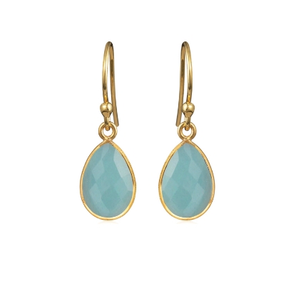 Billede af Susanne Friis Bjørner Ørering sølv forgyldt dråbe facet lyseblå krystal