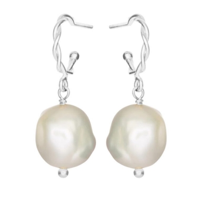 Billede af Susanne Friis Bjørner øreringe sølv snoet m. ferskvandsperle