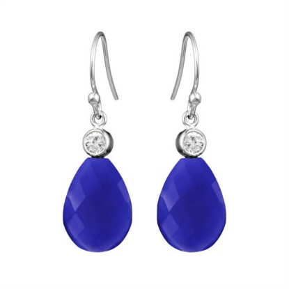 Billede af Susanne Friis Bjørner ørehængere sølv m. mørkeblå krystal og zirconia