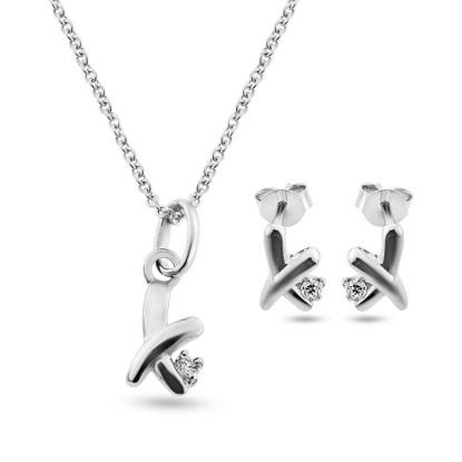 Billede af By Pind Sæt halskæde og ørestik sølv rhodineret med kryds og zirkoniasten