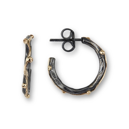 Billede af By Birdie Zeus ørecreoler sort rhodineret sølv m.14kt kugler