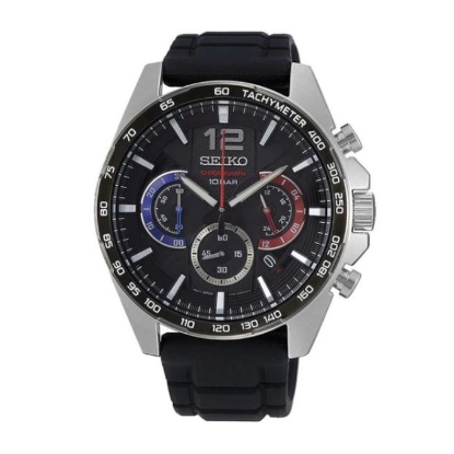 Billede af Seiko Chronograph herreur stål sort gummirem 10bar 44mm