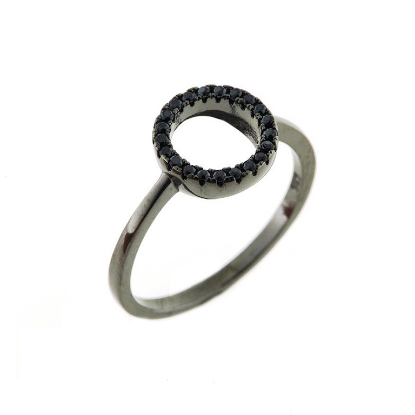 Billede af By Pind ring sølv rhodineret sort med sorte zirkoniasten (str 52-58)