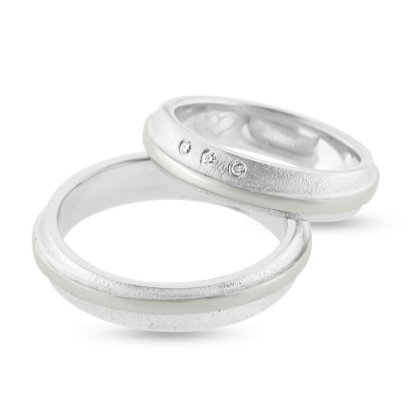 Billede af Vielses & Forl. ringe, 3 brill. a 0,01 w/vs., 14 kt. hvg 