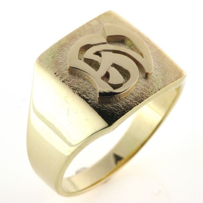 Billede af Herrering med 2 pålod. bogstaver el. monogram, massiv lukket bund, plade 17,5*15,5 mm.