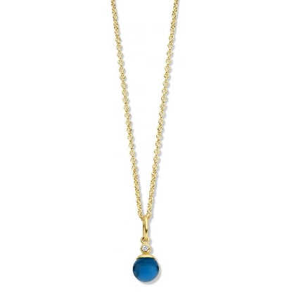 Billede af Spirit Icons Figaro halskæde forgyldt sølv med blå sten (6mm) + cz 45cm