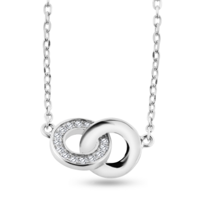 Billede af By Pind halskæde med dobbeltcirkel sølv rhodineret med zirkonia  (40+5cm)