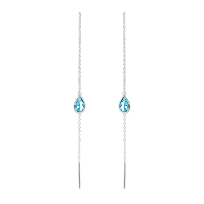Billede af Susanne Friis Bjørner Ørekæde sølv mini dråbe facet syntetisk blå topas