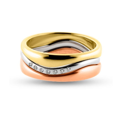 Billede af Collector ringsæt i 14 kt. guld, 14 kt. rosa guld og 14 kt. hvidguld m. brillanter