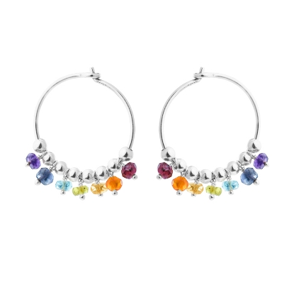 Billede af Susanne Friis Bjørner Creol sølv små kugler og granat, karneol, citrin, peridot, apatit, iolit, ametyst