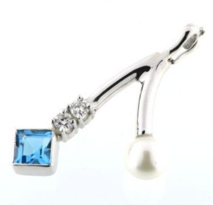 Billede af Vedhæng, påknapning, 14 kt. hvg. med topas, tahiti perle og 2 brill.
