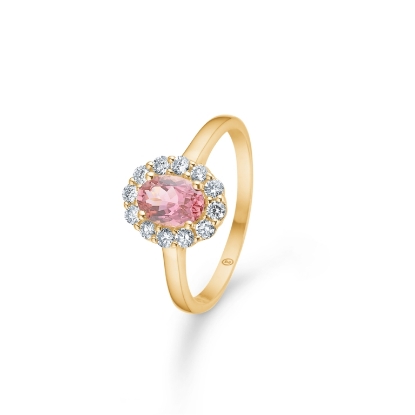 Billede af Mads Z "Portofino" ring 14 kt. guld m. pink topas + 0,35 ct. brillanter (str. 50-60)

