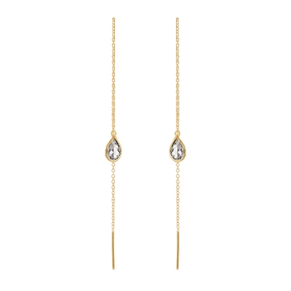 Billede af Susanne Friis Bjørner Ørekæde sølv forgyldt mini dråbe facet bjergkrystal