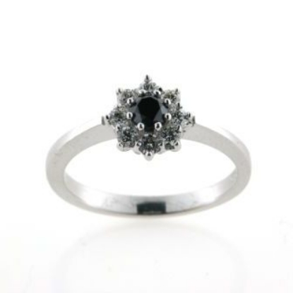 Billede af Rosetring 14 kt. hvg., sort brill. 0,30 ct. + 8 brill. a  0,04 ct. w/vs.