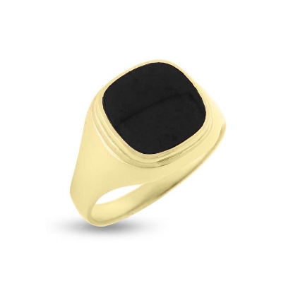 Billede af Herrering lukket bund onyx 12*12 mm. i guld